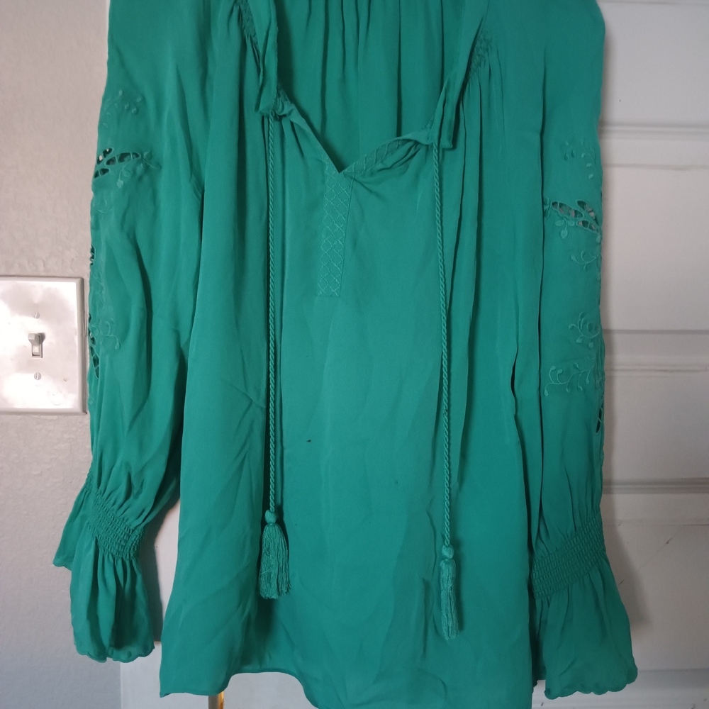 Kobi Halperin Teal Blouse with Tassel Detail